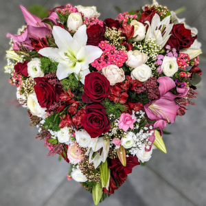 Cœur de fleurs Rouge Blanc Rose