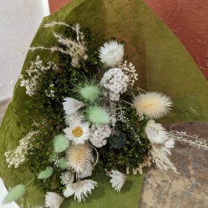 Bouquet de fleurs séchées Blanc & Vert